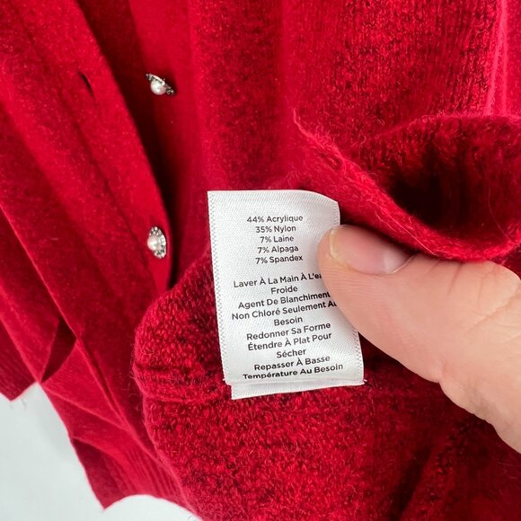 Talbots Red Alpaca Wool Blend Jeweled Buttons Cardigan Sweater Pockets - Picture 11 of 12